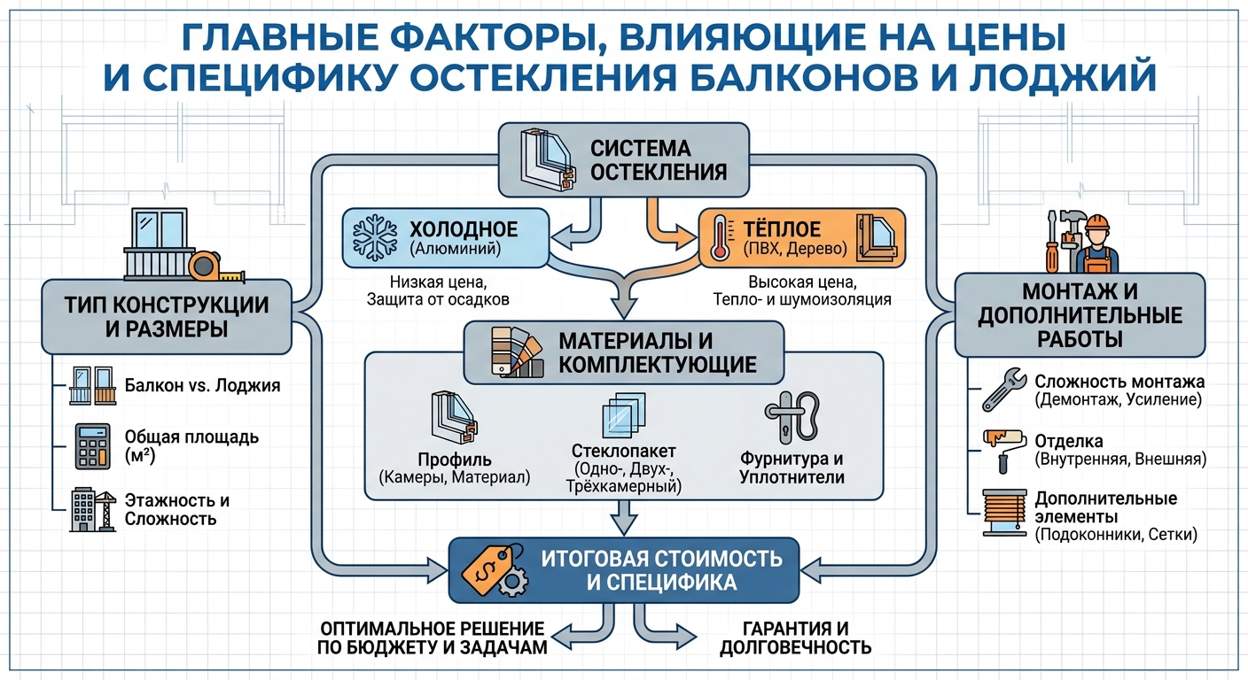 Главные факторы, влияющие на цены и специфику остекления балконов и лоджий